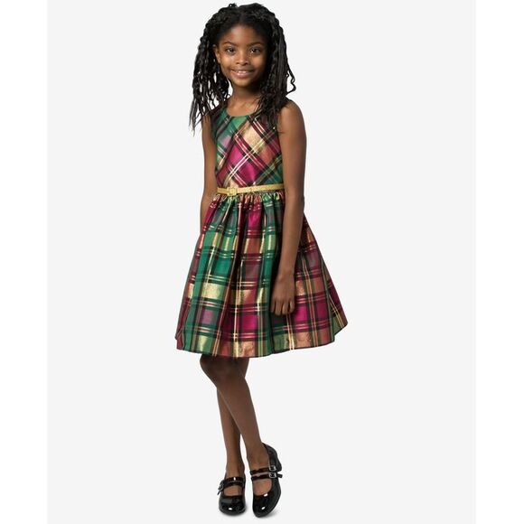 Bonnie Jean Big Girls Metallic Plaid Dress - Picture 1 of 4